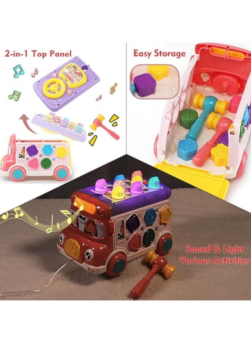 Arabest لعبة حافلة النشاط الموسيقي للأطفال، تعليم الرضع، سيارة تعليمية، صوت وضوء، لعبة تفاعلية، فرز الأشكال، مطابقة الحيوانات، هدية عيد ميلاد للعطلات للأطفال من 3 سنوات فما فوق (وردي) - Image 4