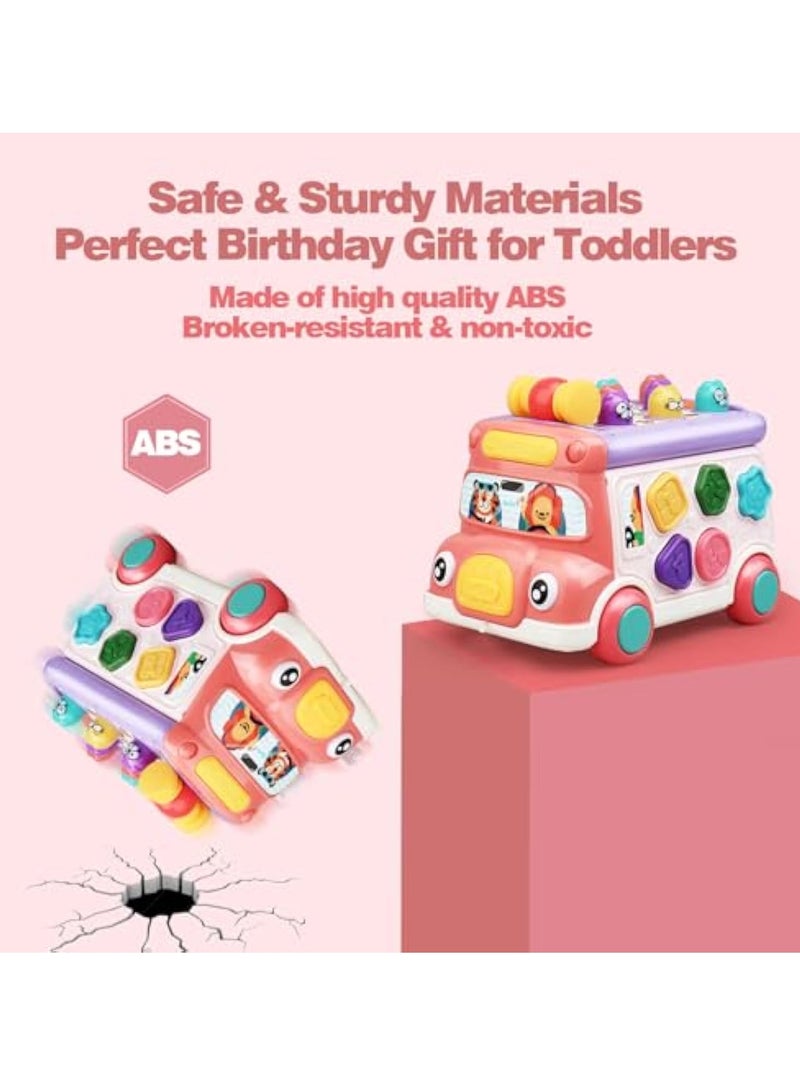 Arabest لعبة حافلة النشاط الموسيقي للأطفال، تعليم الرضع، سيارة تعليمية، صوت وضوء، لعبة تفاعلية، فرز الأشكال، مطابقة الحيوانات، هدية عيد ميلاد للعطلات للأطفال من 3 سنوات فما فوق (وردي) - Image 5