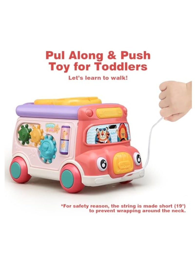 Arabest لعبة حافلة النشاط الموسيقي للأطفال، تعليم الرضع، سيارة تعليمية، صوت وضوء، لعبة تفاعلية، فرز الأشكال، مطابقة الحيوانات، هدية عيد ميلاد للعطلات للأطفال من 3 سنوات فما فوق (وردي) - Image 3