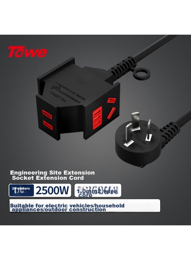 Towe 10a Three-g One-to Extension Cord For Electric Vehicles, Durable Power Strip For Construction Sites, Drop-resistant Socket, 1.0mm², 20 Meters - Image 1