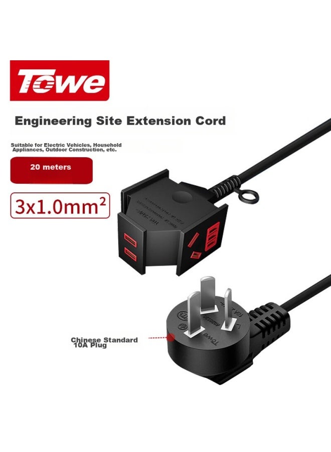 Towe 10a Three-g One-to Extension Cord For Electric Vehicles, Durable Power Strip For Construction Sites, Drop-resistant Socket, 1.0mm², 20 Meters - Image 4