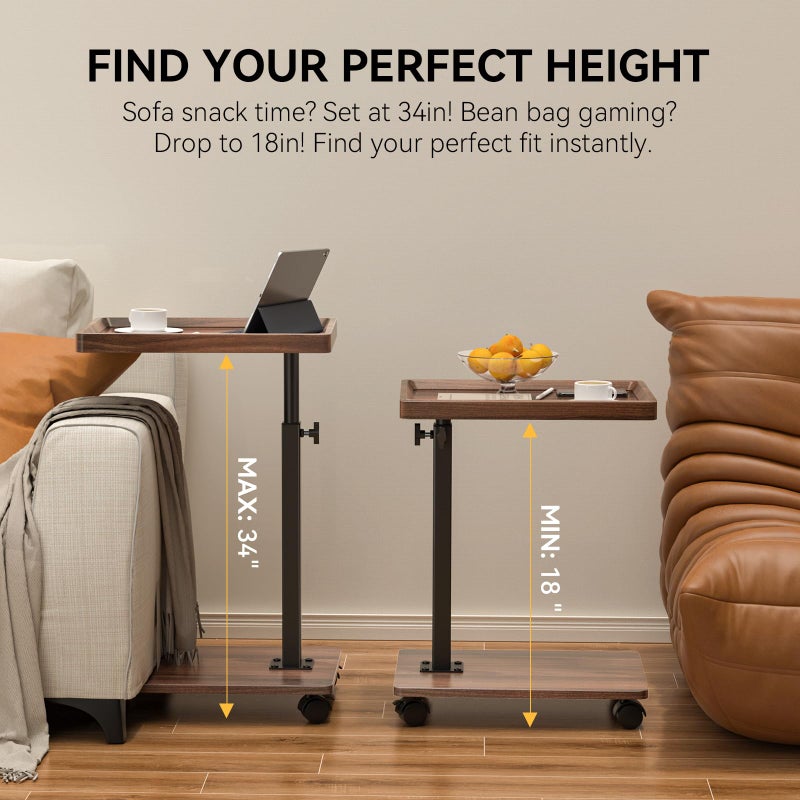 XNSDXV C Table End Table Adjustable Height, 360Â°Swivel TV Tray Table for Small Spaces, Couch Tables That slide under, C Shaped Side Tables living room and bedroom for Sofa, Bed,Chair, Snack (1, Walnut Brown) - Image 4