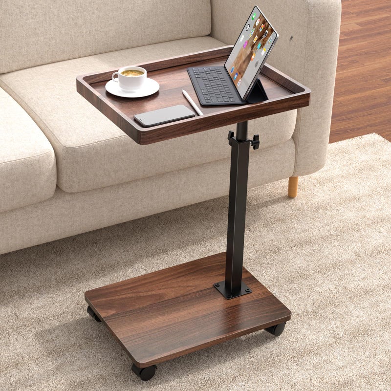 XNSDXV C Table End Table Adjustable Height, 360Â°Swivel TV Tray Table for Small Spaces, Couch Tables That slide under, C Shaped Side Tables living room and bedroom for Sofa, Bed,Chair, Snack (1, Walnut Brown) - Image 1