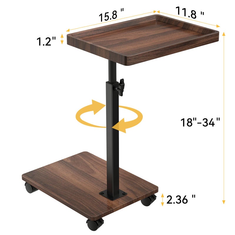 XNSDXV C Table End Table Adjustable Height, 360Â°Swivel TV Tray Table for Small Spaces, Couch Tables That slide under, C Shaped Side Tables living room and bedroom for Sofa, Bed,Chair, Snack (1, Walnut Brown) - Image 2