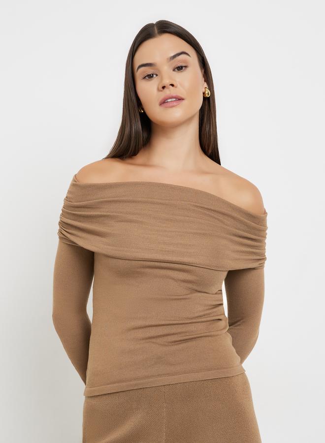 ستايلي بلوزة محبوكة بياقة باردو - Image 3