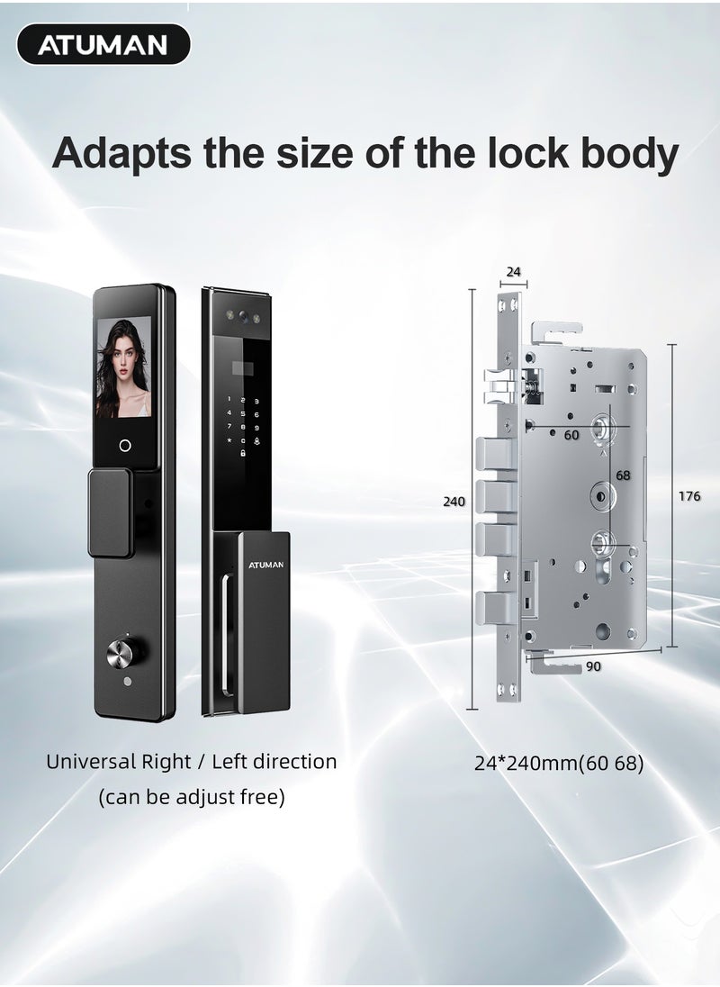 ATuMan - Smart Door with Camera,Smart Door Lock,Palm Vein unlock 3D Facial Recognition,Real-Time Monitor,Two-Way Intercom,Dual Cameras, CNC Material,Tuya WiFi APP Control,Emergency USB Power - Image 1