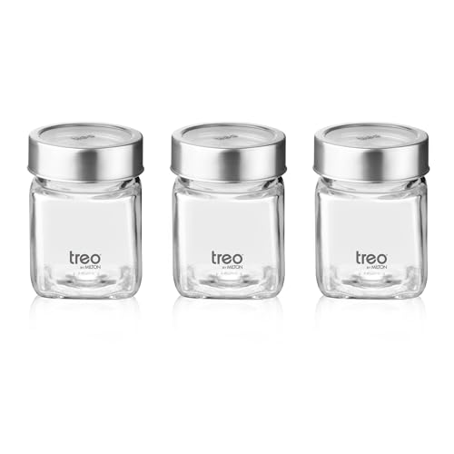 Treo by Milton Cube Storage Containers, Set of 3, Glass Jar with Air Tight Steel Lid, 180 ml each, Transparent Jars for snacks, Pulses, Masala, Pickles, Cereals, Cookies, Dry Food - Image 2