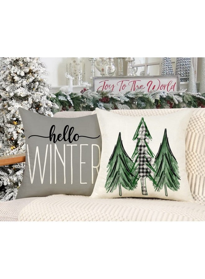 4TH Emotion Gray Christmas Pillow Covers 18x18 Set of 4 Farmhouse Decorations Merry Tree Truck Hello Winter Holiday Decor Throw Cushion Case for Home Couch S22C19 - Image 3