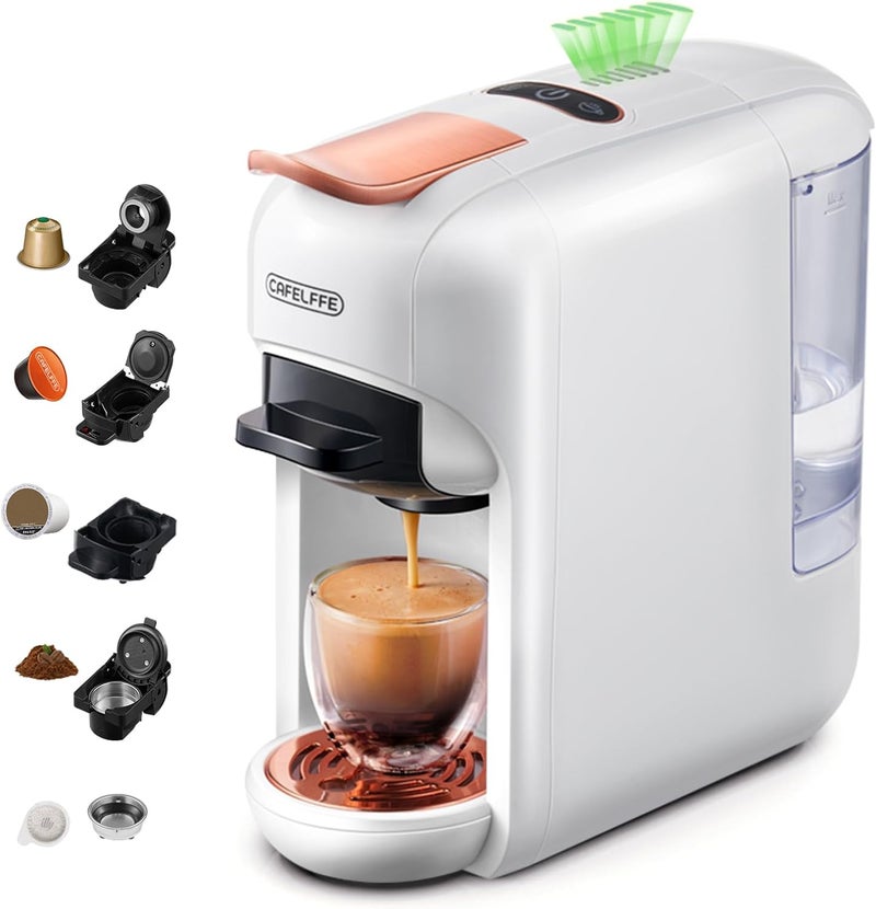 Cafelffe MK-606 5-in-1 Capsule Coffee Machine with 19 Bar Pressure, Hot/Cold Fast Brew Espresso, Single Serve Coffee Maker Compatible with K-Cup/Nes Original/DG/ESE Pods, Compact for Home/Office,White - Image 1