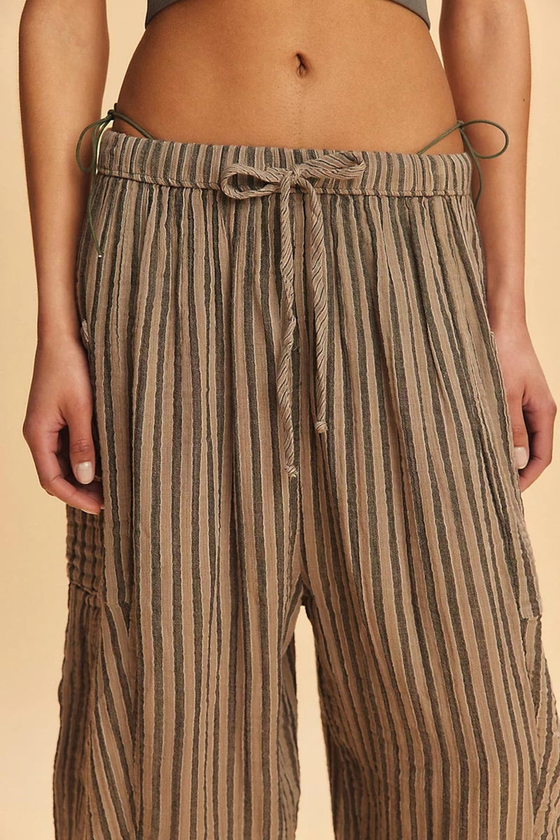 2026 Noon European and American Women's Fashion Elastic Waist Pleated High-Waisted Wide Leg Pants Loose Casual Cotton-Linen Long  Pants