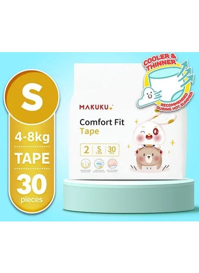 Makuku MAKUKU Comfort Fit Tape Style Diapers - Size 2 Small (4-8kg) 30pcs, 12hr Absorb, Leak Proof  - Image 1