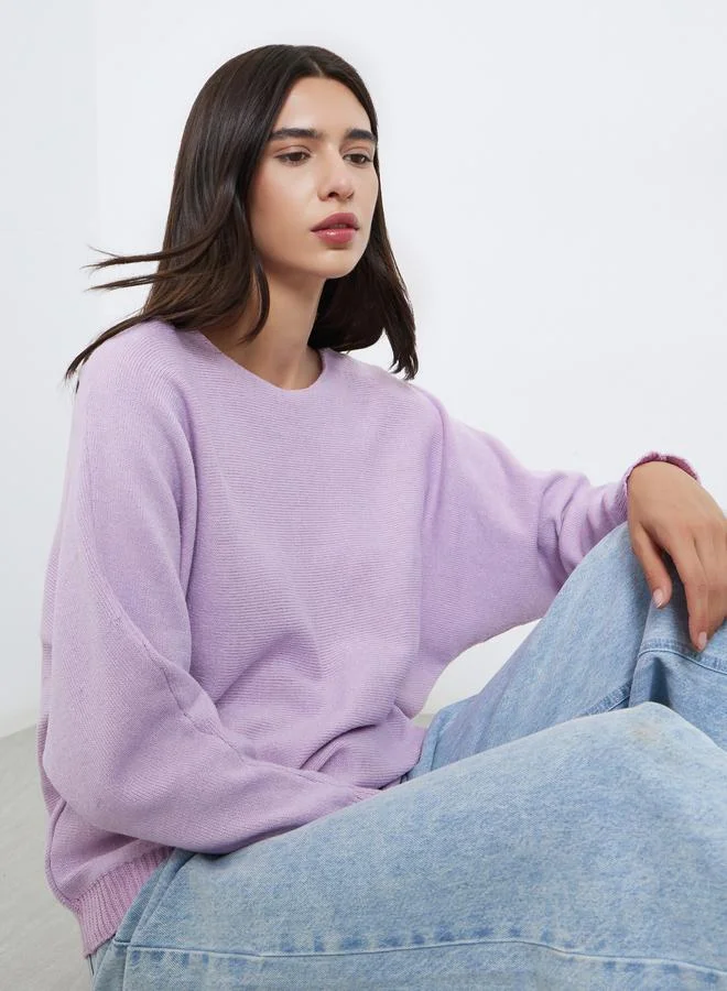 Take Two Take Two Purple Knit Relaxed Fit Sweater