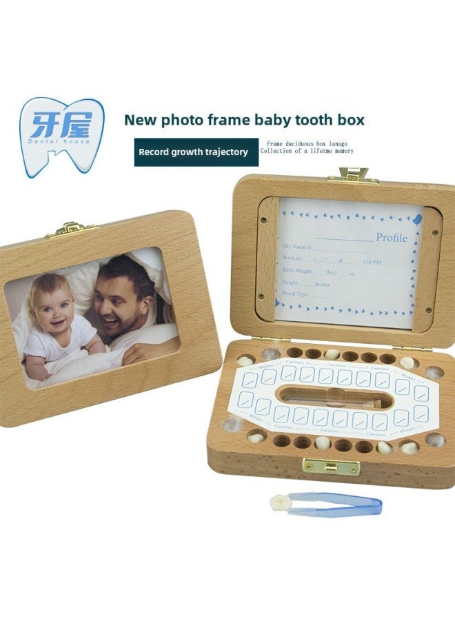 Explosions Teeth House Children Boys And Girls Baby Teeth Box Wooden Photo Frame Teeth Fairy Storage Commemorative Storage Box-Color:Rounded Corner Photo Frame-english  - Image 2