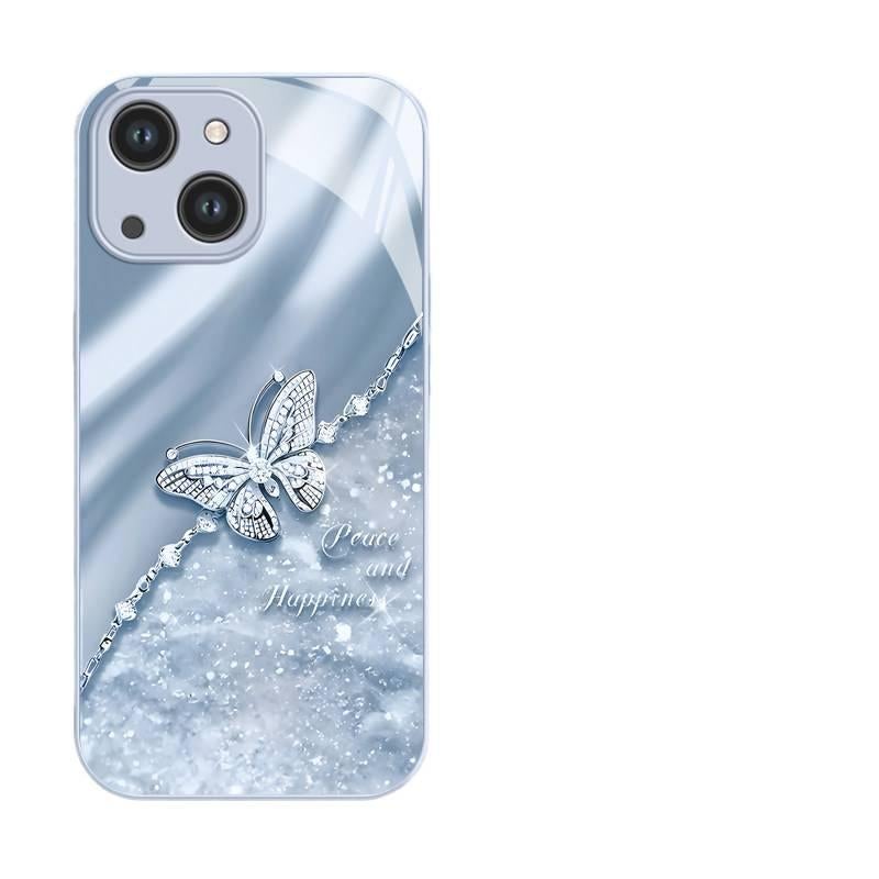LS غطاء واقي بGlass لـ iPhone 14 / 14 Plus / 14 Pro / 14 Pro Max مع مقاوم للصدمات وحماية من السقوط مع مقاوم للصدمات مع نقشة فراشة لامعة مع بريق متدرج باللون وردي باللون الوردي - Image 2