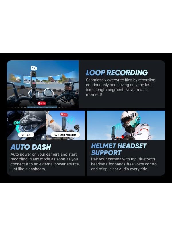 Insta360 Insta360 X4 Motorcycle Bundle 8K Waterproof 360 Action Camera with 12 48MP Sensors 57K 360 HDR Video Includes Motorcycle Bundle Selfie Stick Lens Guard and Lens Cap No Card Black  - Image 2