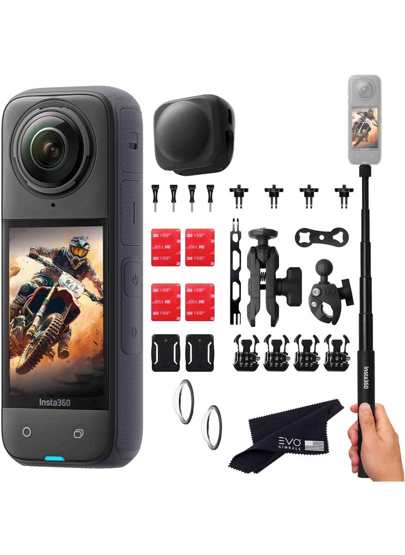 Insta360 Insta360 X4 Motorcycle Bundle 8K Waterproof 360 Action Camera with 12 48MP Sensors 57K 360 HDR Video Includes Motorcycle Bundle Selfie Stick Lens Guard and Lens Cap No Card Black  - Image 1
