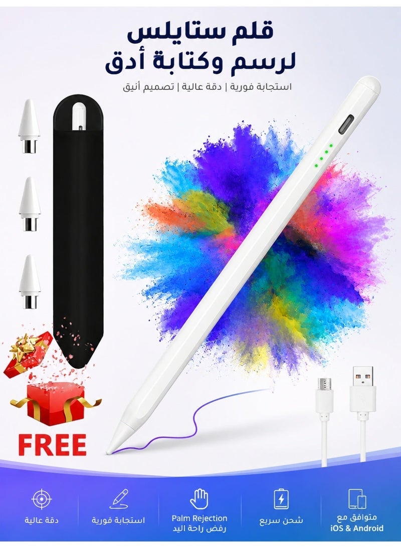 Stylus Pen for iPad with Pencil Case Tilt Sensitivity USB-C Fast Charge LED Power Display Universal Stylus Pencil Compatible with iPad 2018 and Later - Image 1