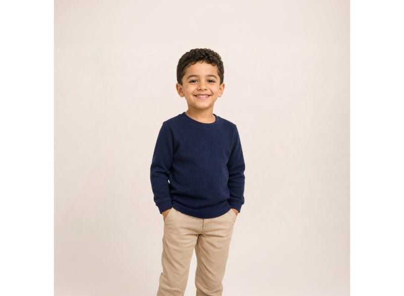 Ourkids Unisex Cotton Long-Sleeved Ribbed Thermal Top – Navy (Pack Of 2) - Image 4