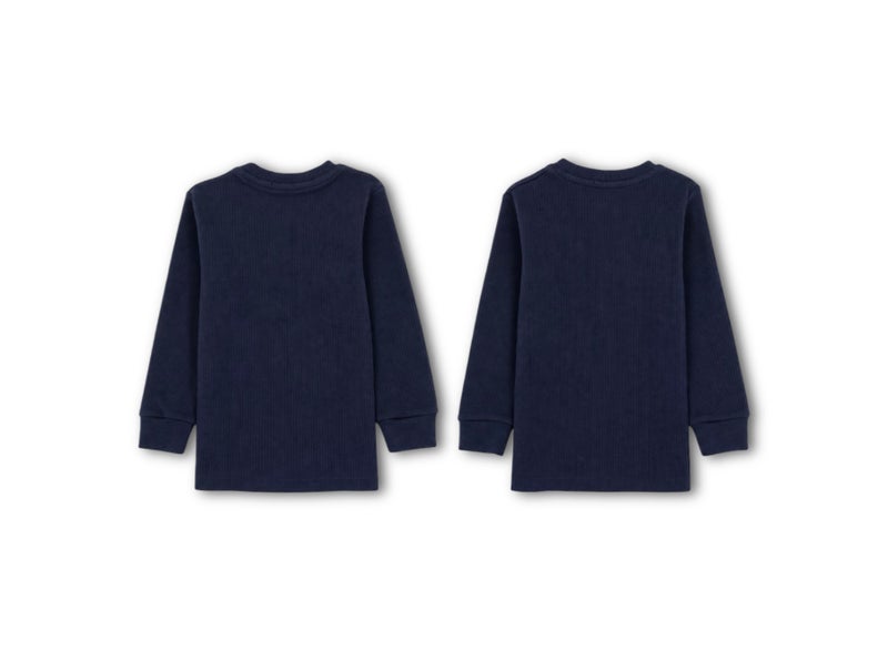 Ourkids Unisex Cotton Long-Sleeved Ribbed Thermal Top – Navy (Pack Of 2) - Image 3