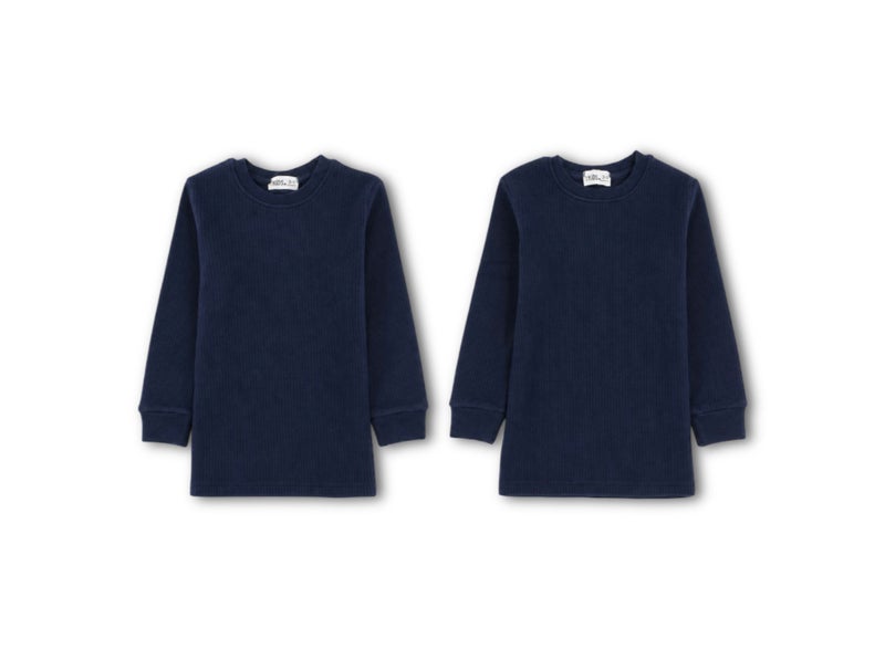Ourkids Unisex Cotton Long-Sleeved Ribbed Thermal Top – Navy (Pack Of 2) - Image 1