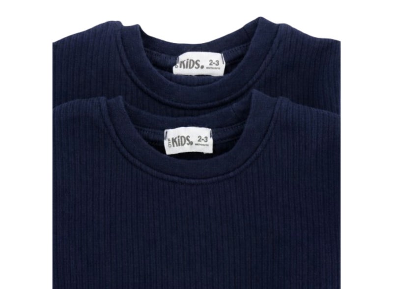 Ourkids Unisex Cotton Long-Sleeved Ribbed Thermal Top – Navy (Pack Of 2) - Image 2