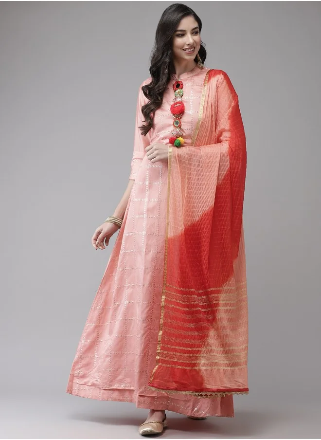 آي شين Women Pink Embellished Pastels Chanderi Silk Chanderi Silk Kurta