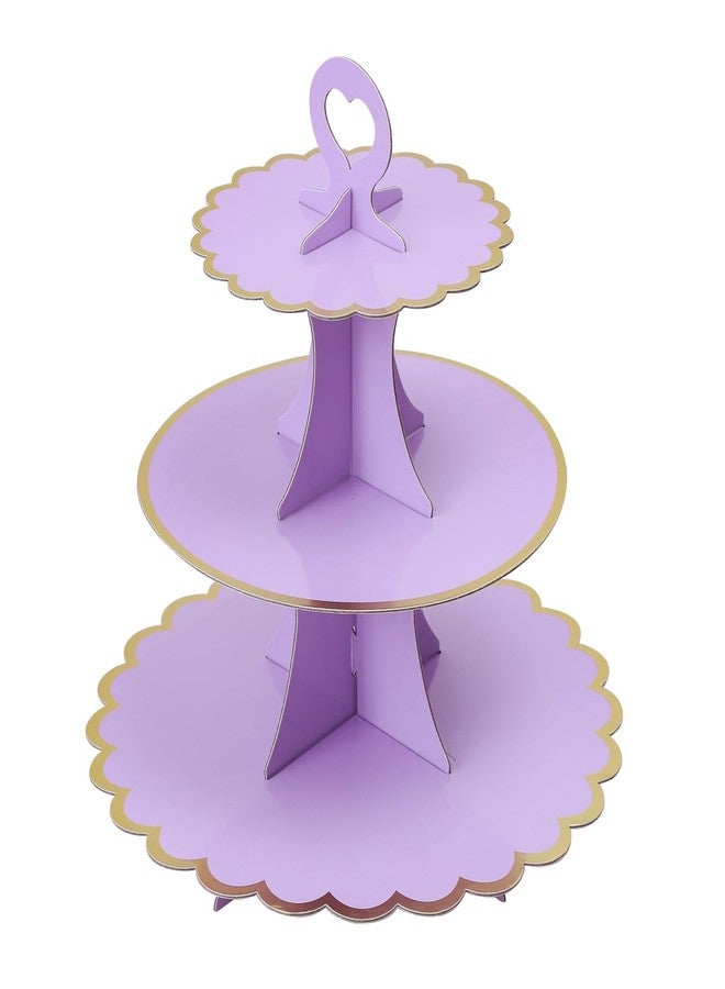 Soleebee 3-Tier Cupcake Stand, Cardboard Cupcake Tower, Cup Cake Stand Tower for Birthday Wedding Party Decoration, Cupcake Tier Stand Desserts Display 1 Set (Purple Gold) - Image 1