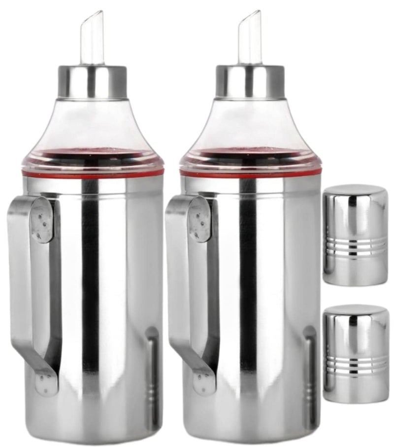 VISAXMI Oil Dispenser with Handle 1 Liter Set of 2 Oil Container for Kitchen Oil Can Oil Bottle Oil Pourer for Kitchen 1000 ML Silver Pack of 2