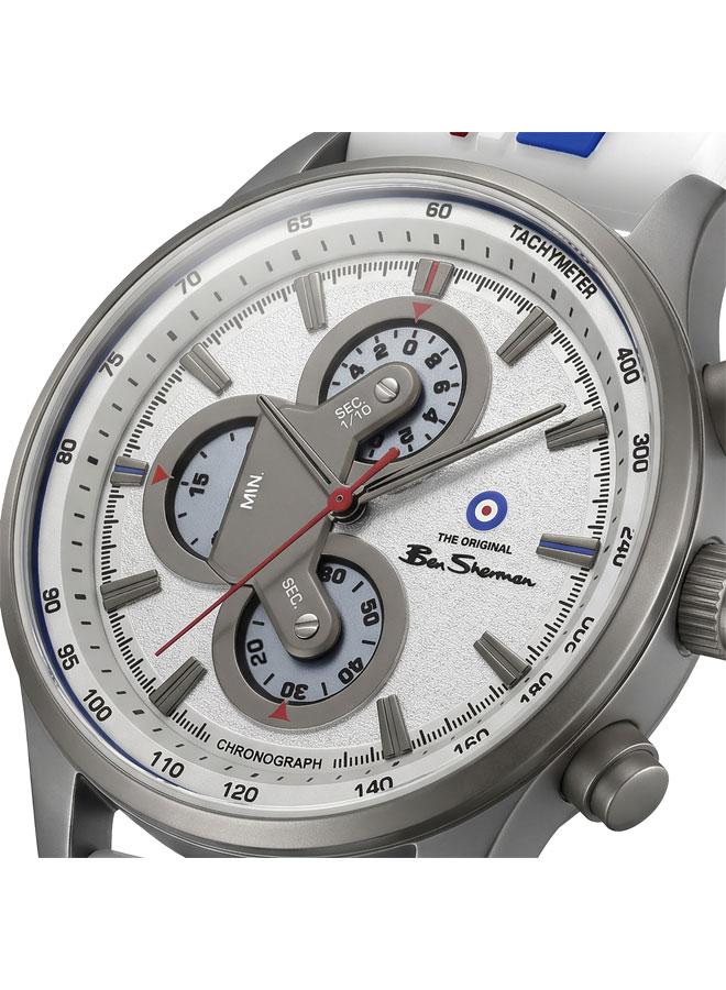 Ben Sherman Brighton White Dial White Silicone Strap Chronograph Watch for Men, 43.5mm - Image 2