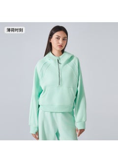 Generic New Plush Warm Hoodie Womens Half-Zip Loose Yoga Sweatshirt Mint moment 