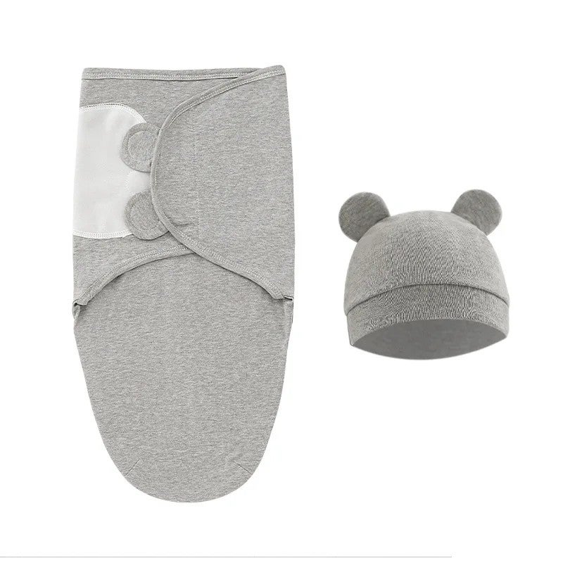Bluejw 100% Cotton Newborn Swaddle Set with Adjustable Wrap Hat, Infant Swaddlers for 0-3 Months - Image 1