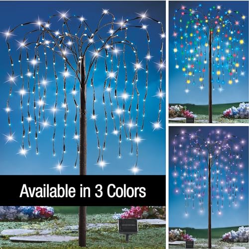 Collections Etc. LED Solar Willow Tree, Outdoor Solar Tree with Colorful Solar-Powered Lights with Adjustable Branches, White Lights - Image 3