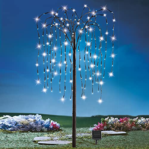 Collections Etc. LED Solar Willow Tree, Outdoor Solar Tree with Colorful Solar-Powered Lights with Adjustable Branches, White Lights - Image 2