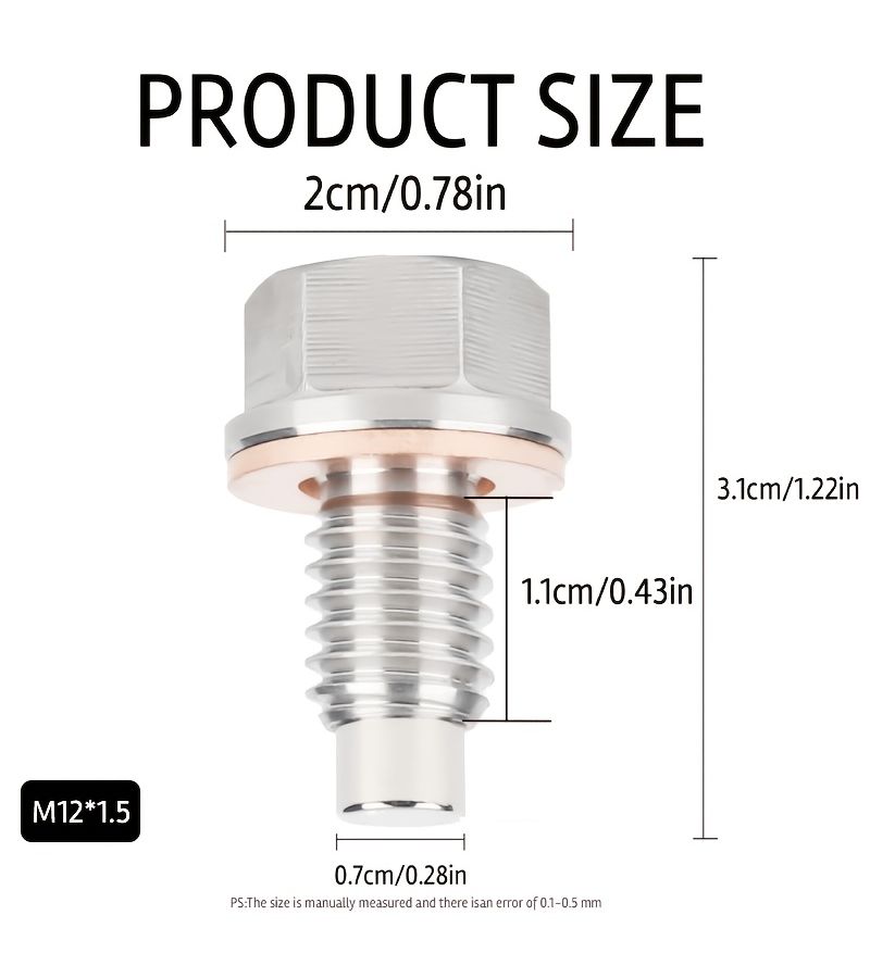 M12x1.5 Magnetic Oil Drain Plug Heavy Duty Stainless Steel Bolt With 5 Copper Washers Strong Magnetic Sump Nut Leak Proof For Car Truck Marine Engine - Image 3
