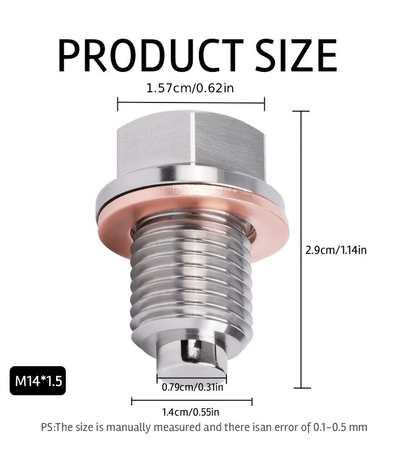 M12x1.5 Magnetic Oil Drain Plug Heavy Duty Stainless Steel Bolt With 5 Copper Washers Strong Magnetic Sump Nut Leak Proof For Car Truck Marine Engine - Image 2