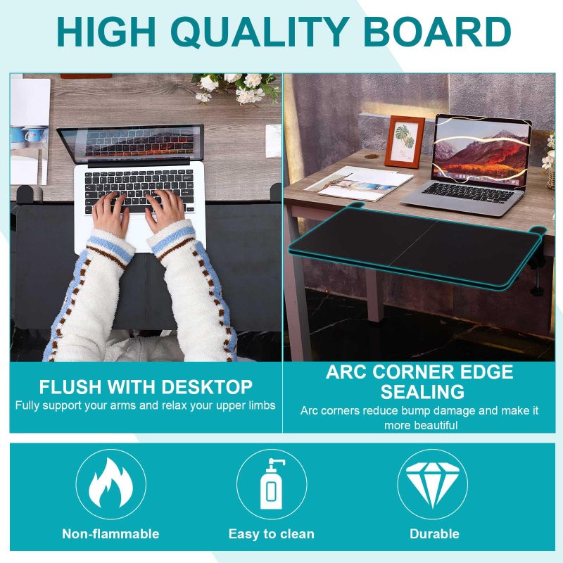 Yaocom Foldable Desk Extender 30 x 12 Inch Keyboard Tray Keyboard Extender for Desk Table Mount Arm Rest Shelf Foldable Drawer Tray for Dorm, Office, Kitchen Bar, RV Countertop, Black - Image 5