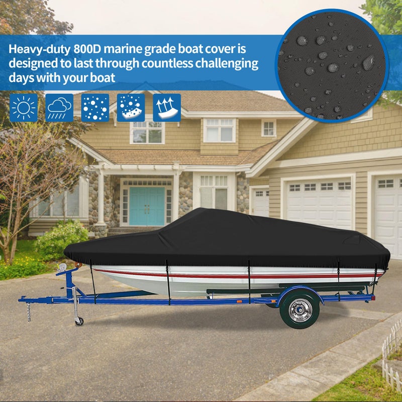 iCOVER Trailerable Boat Cover- 20'-23' 800D Water Proof Heavy Duty, Fits V-Hull, Fish&Ski, Pro-Style, Fishing, Utiltiy, Runabout, Bass Boats, up to 20ft-23ft Long X 100" Wide - Image 3