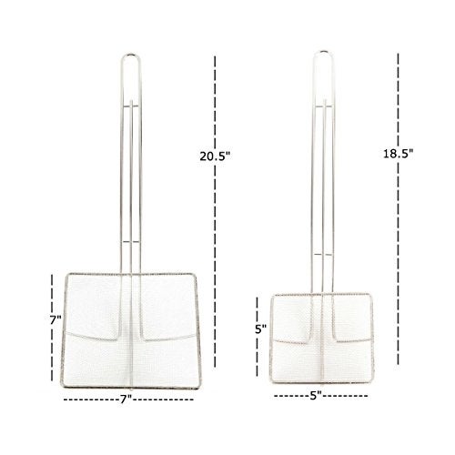 Thunder Group Fine Mesh Deep Fryer Oil Skimmer/Strainer – Professional Set of Two - One 7” And One 5” Square Cooking Skimmers - Image 2