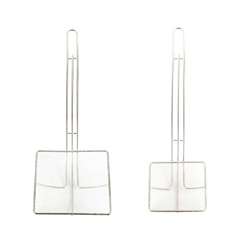 Thunder Group Fine Mesh Deep Fryer Oil Skimmer/Strainer – Professional Set of Two - One 7” And One 5” Square Cooking Skimmers - Image 1