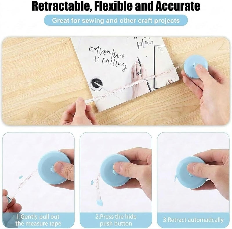 ToolHouse Mini Retractable Measuring Tape Set of 3-60-Inch Body Tape Measure for Body and Fabric, Dual Sided Ruler for Body Measurement, Weight Loss, Cloth, Knitting and Craft (Pink, Blue, Green) - Image 3