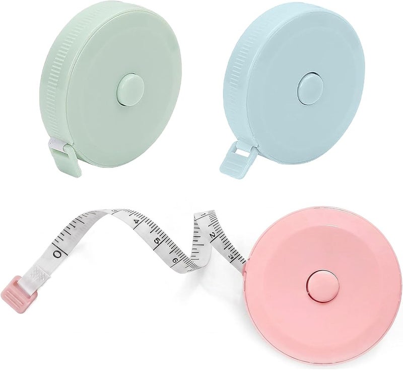 ToolHouse Mini Retractable Measuring Tape Set of 3-60-Inch Body Tape Measure for Body and Fabric, Dual Sided Ruler for Body Measurement, Weight Loss, Cloth, Knitting and Craft (Pink, Blue, Green) - Image 1