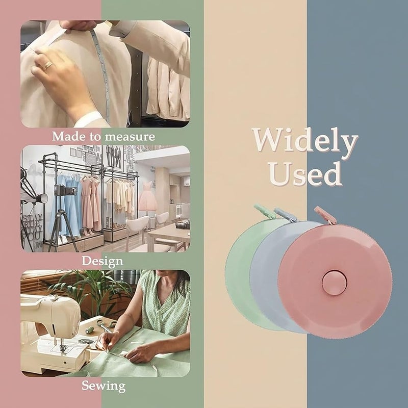 ToolHouse Mini Retractable Measuring Tape Set of 3-60-Inch Body Tape Measure for Body and Fabric, Dual Sided Ruler for Body Measurement, Weight Loss, Cloth, Knitting and Craft (Pink, Blue, Green) - Image 5