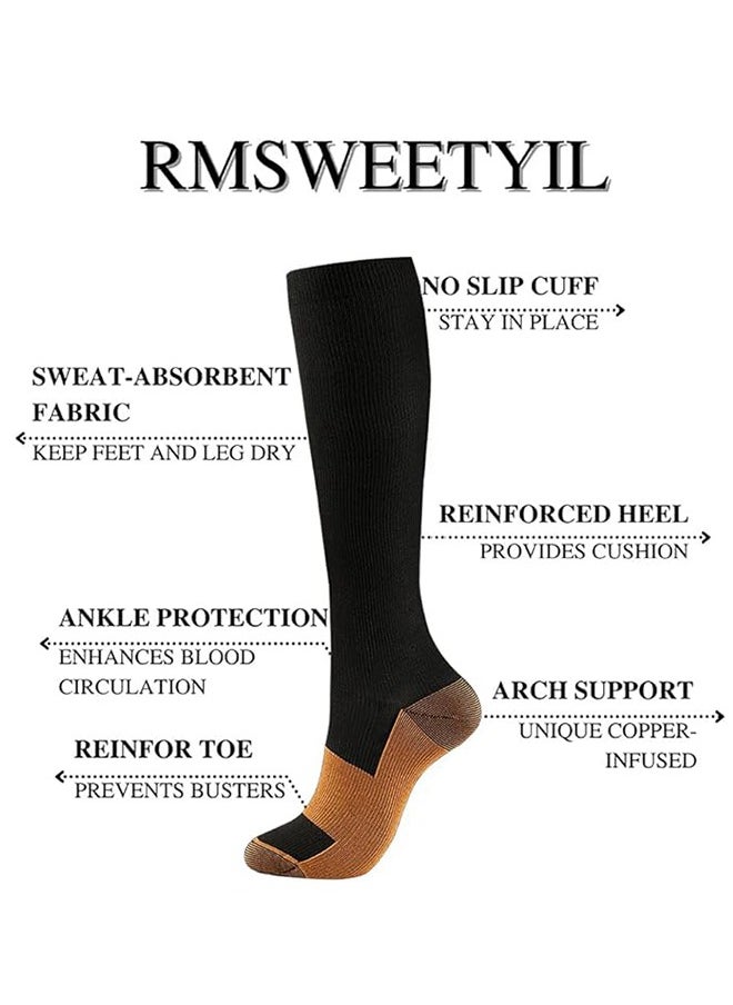 6 Pairs Copper Compression Socks For Men & Women Circulation For Running Hiking Cycling 15-20 mmHg (L/XL)