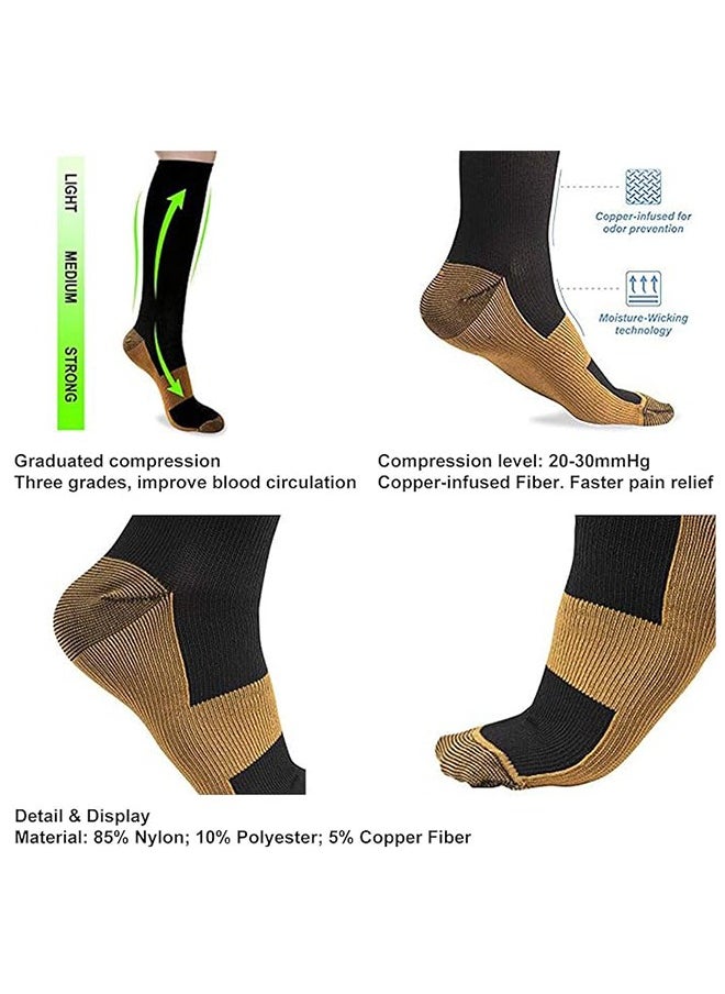 6 Pairs Copper Compression Socks For Men & Women Circulation For Running Hiking Cycling 15-20 mmHg (L/XL)