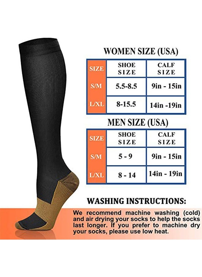 6 Pairs Copper Compression Socks For Men & Women Circulation For Running Hiking Cycling 15-20 mmHg (L/XL)