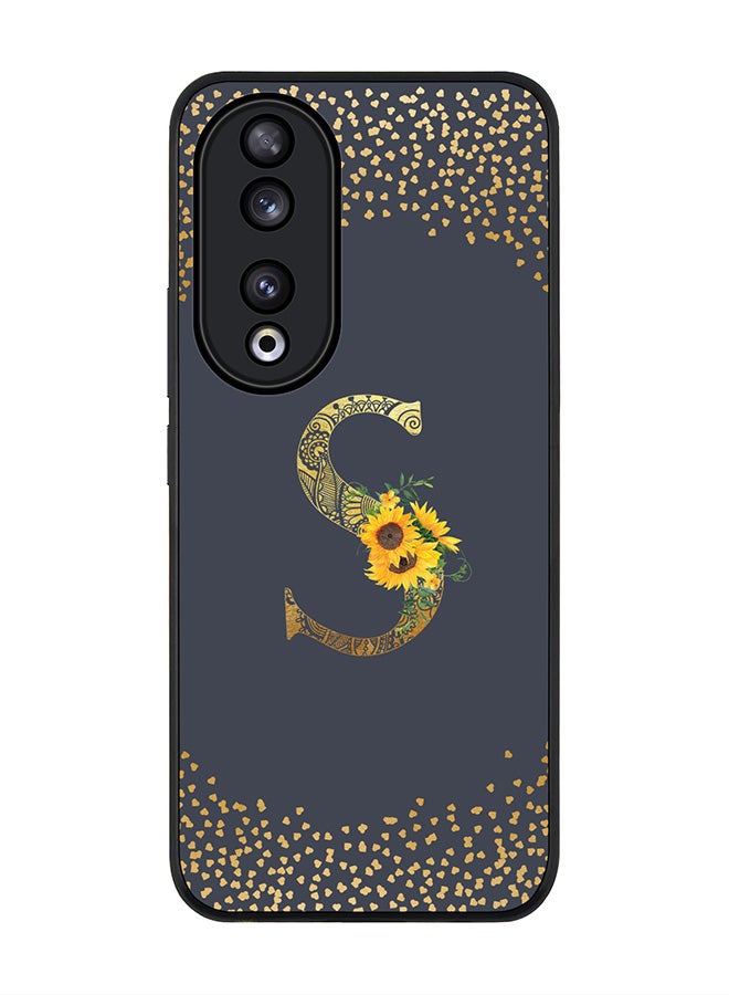 Stylizedd Rugged Black edge case for Honor 90 5G, Slim fit Flexible Anti Drop Thin Cover - Custom Monogram Initial Letter Floral Pattern Alphabet - S  (Grey ) - Image 1