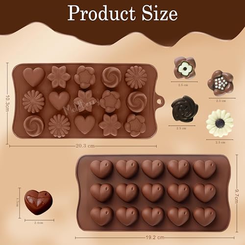MoldBerry Silicone Chocolate Moulds Set of 2 | Heart & Flower Shape Candy Molds for Chocolate, Jelly, Gummies | Flexible, Non-Stick, Reusable Baking Trays | Mini Silicone Molds for DIY Sweets - Image 2