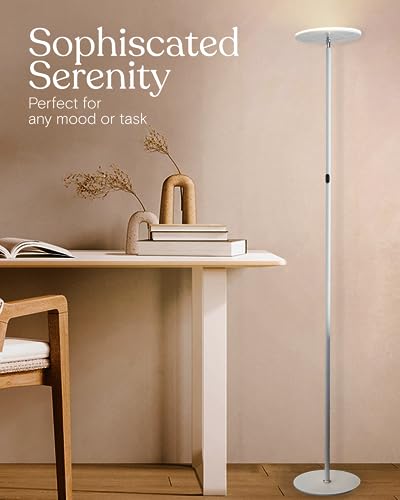 Brightech Sky LED Torchiere Super Bright Floor Lamp - Contemporary, High Lumen Light for Living Rooms and Offices - Dimmable, Indoor Pole Uplight for Bedroom Reading - White - Image 5