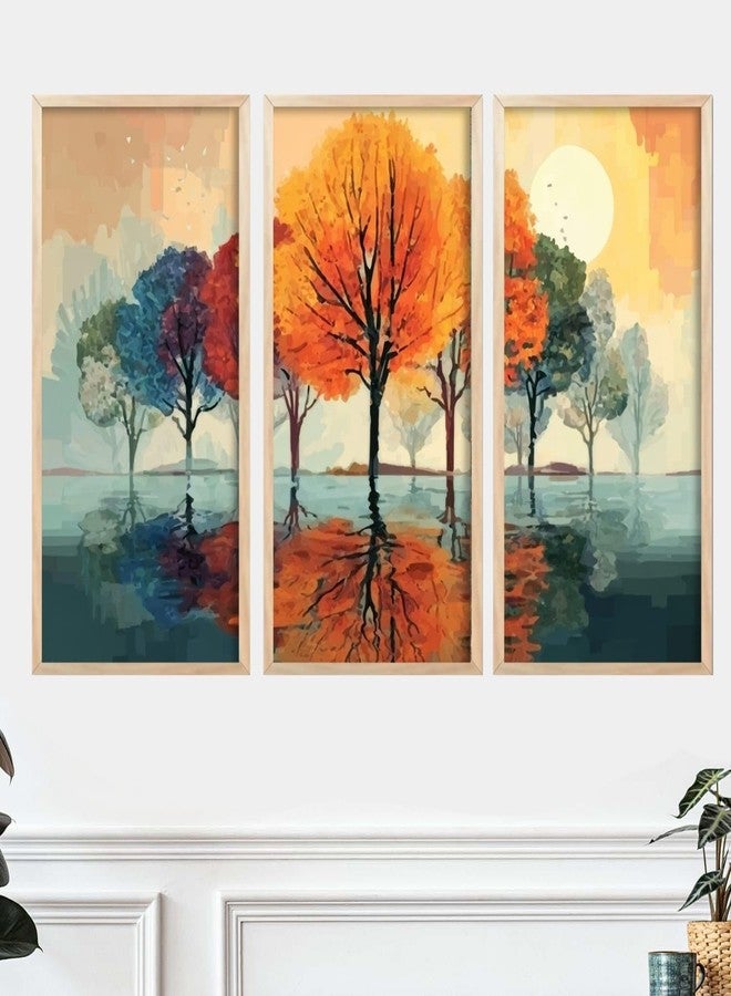ARAkri Modern Tree Reflection Wall Art, Framed Art Prints, Nature Posters with Frame, Paintings Set of 3 for Wall Decor (10x19 inch, G) - Image 1