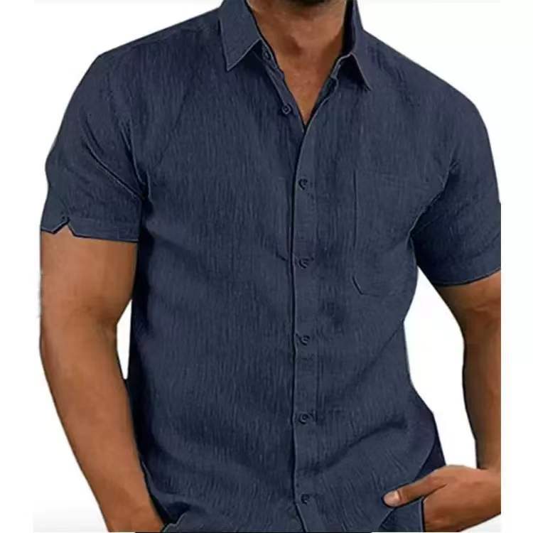 Men's Linen Button Down Short Sleeve Shirt Summer Casual Top - Image 2